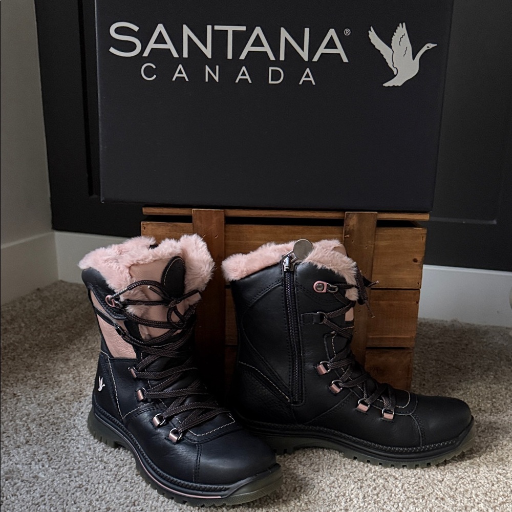 Santana Canada Majesta 3 Women's Black Leather and Pink Fur-Lined Boots size 8 - Picture 3 of 9
